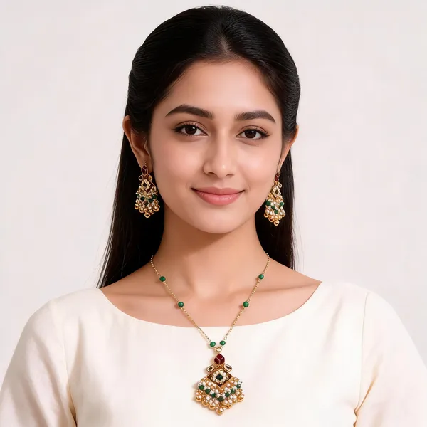 Gold_Brass_Maroon_Green_Stone_Traditional_Necklace_And_Earrings_Set_For_Women
