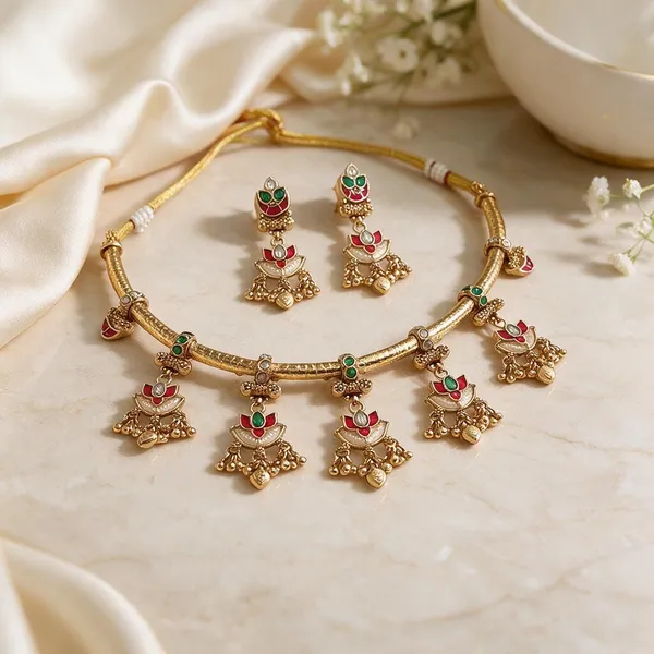 Gold_Brass_Red_Green_Stone_Traditional_Necklace_And_Earrings_Set_For_Women