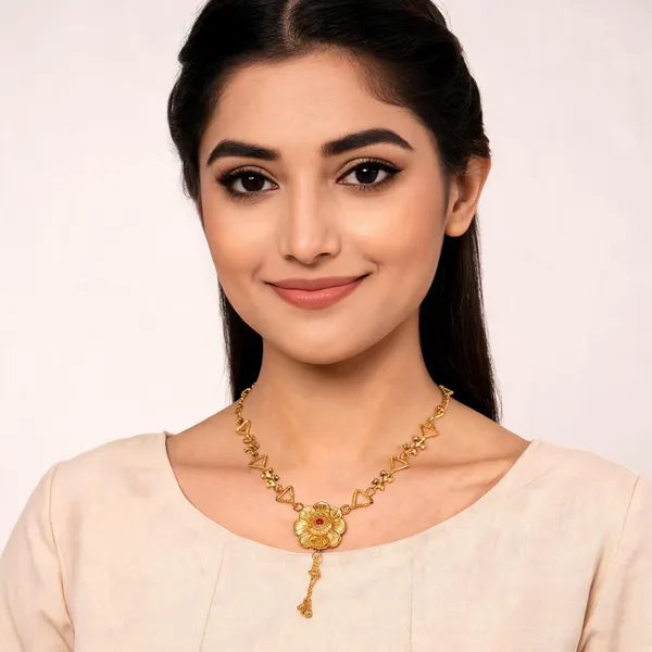 Gold_Brass_Floral_Pendant_Delicate_Necklace_For_Women