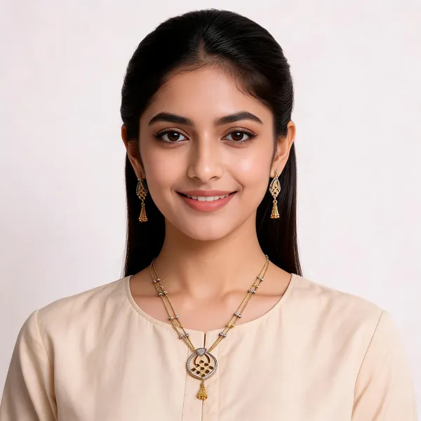 Gold_Brass_Circular_Pendant_Layered_Necklace_And_Earrings_Set_For_Women