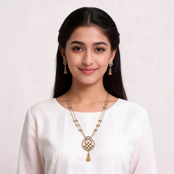 Gold_Brass_Circular_Pendant_Layered_Necklace_And_Earrings_Set_For_Women