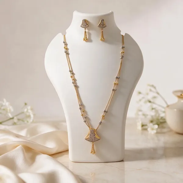 Gold_Brass_Long_Pendant_Necklace_And_Earrings_Set_For_Women