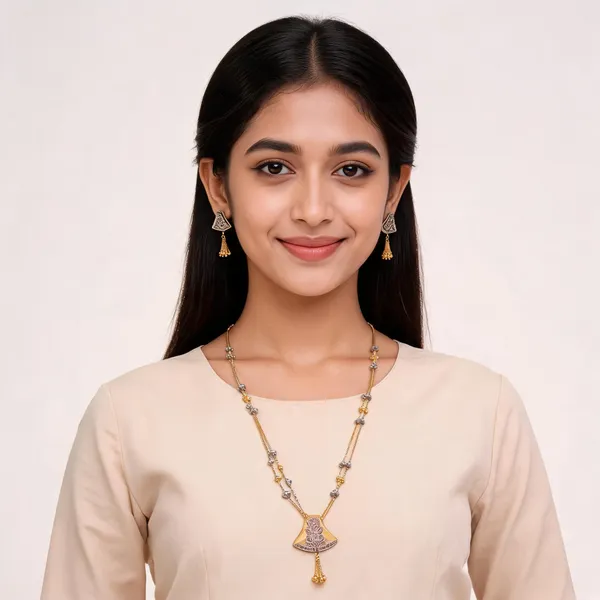 Gold_Brass_Long_Pendant_Necklace_And_Earrings_Set_For_Women