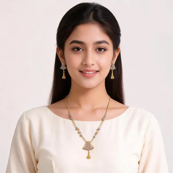 Gold_Brass_Long_Pendant_Necklace_And_Earrings_Set_For_Women