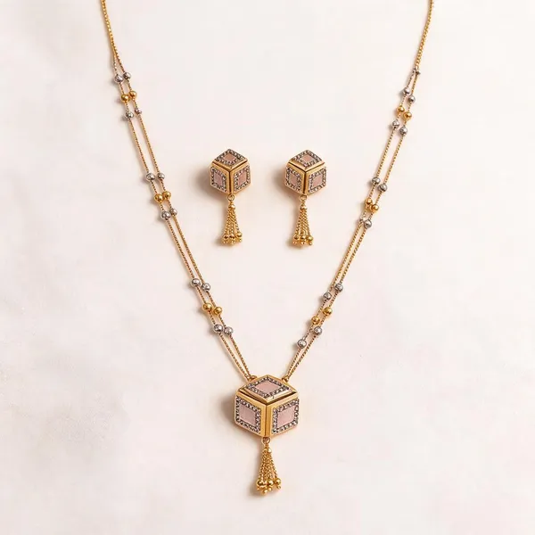 Gold_Brass_Geometric_Pendant_Delicate_Necklace_Earrings_Set_For_Women