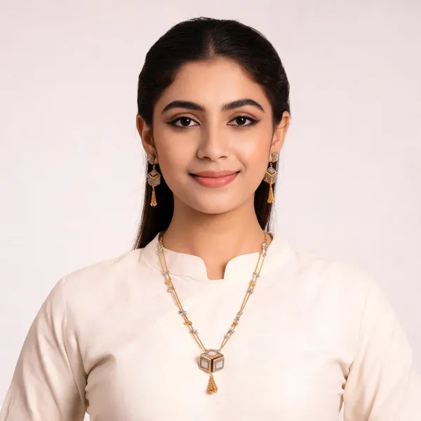 Gold_Brass_Geometric_Pendant_Delicate_Necklace_Earrings_Set_For_Women
