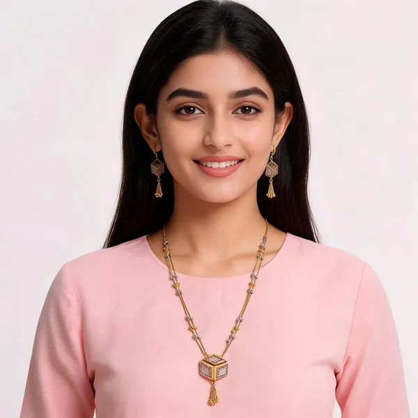 Gold_Brass_Geometric_Pendant_Delicate_Necklace_Earrings_Set_For_Women