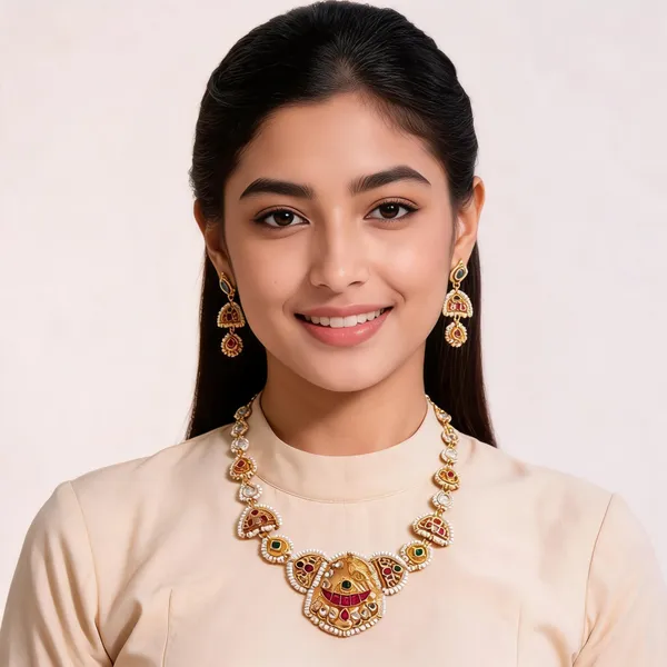 Gold_Brass_Stone_Ornate_Traditional_Necklace_And_Earrings_Set_For_Women