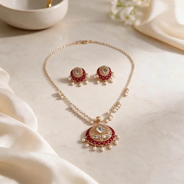 Gold_Brass_Red_Stone_Circular_Motif_Necklace_And_Earrings_Set_For_Women