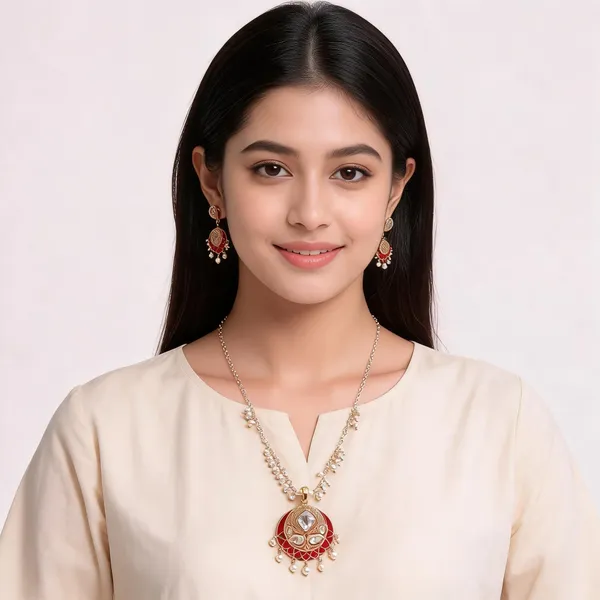 Gold_Brass_Red_Stone_Circular_Motif_Necklace_And_Earrings_Set_For_Women