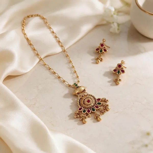Gold_Brass_Floral_Traditional_Pendant_Necklace_And_Earrings_Set_For_Women