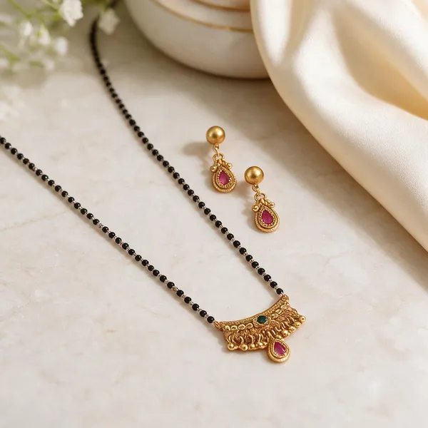 Gold_Brass_Black_Beaded_Mangalsutra_Necklace_Set_For_Women