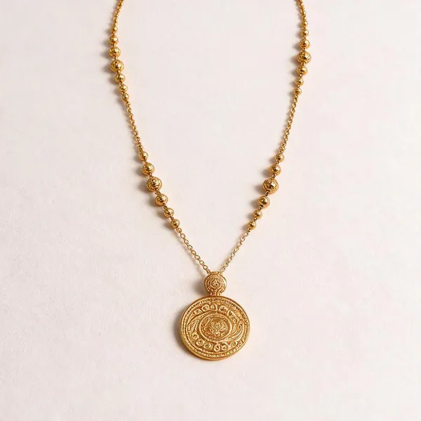 Gold_Brass_Round_Pendant_Delicate_Necklace_For_Women