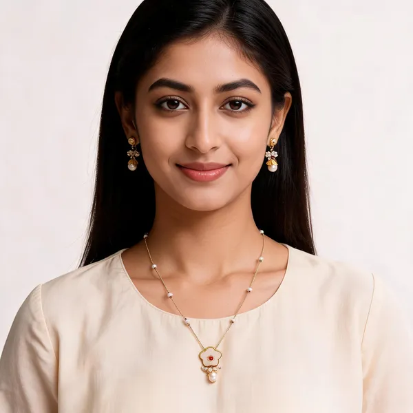 Gold_Brass_Bead_Accent_Delicate_Necklace_And_Earrings_Set_For_Women