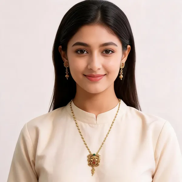Gold_Brass_Floral_Motif_Necklace_And_Earrings_Set_For_Women