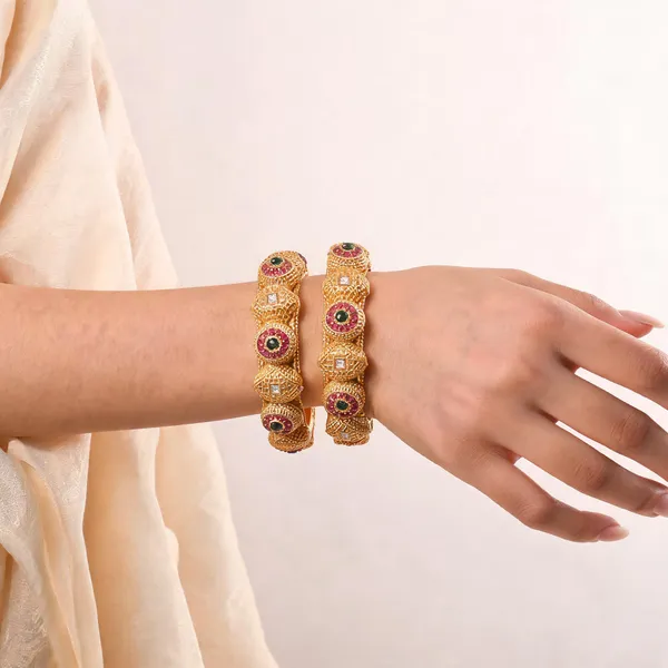 Gold_Brass_Stone_Studded_Ornate_Kangan_Bangle_Set_For_Women