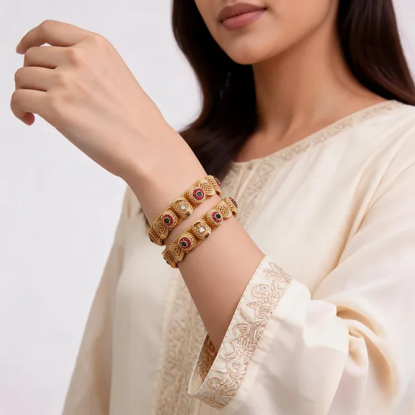 Gold_Brass_Stone_Studded_Ornate_Kangan_Bangle_Set_For_Women