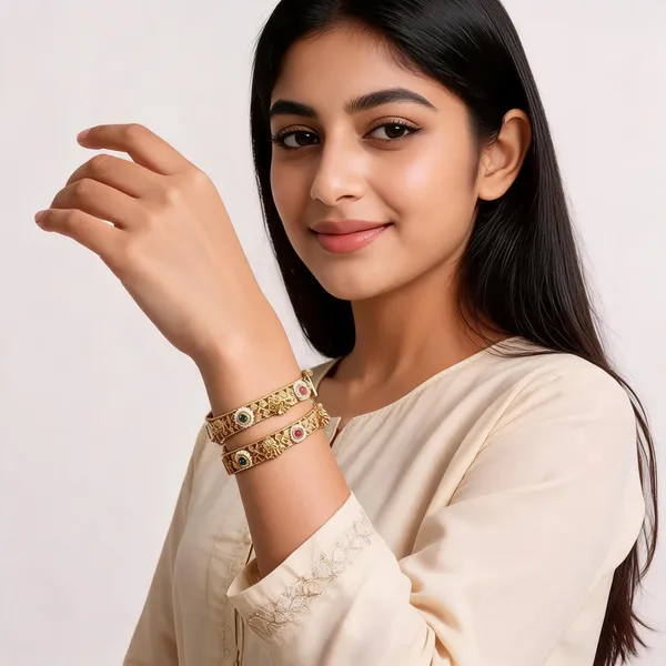 Gold_Brass_Green_Pink_Stone_Floral_Kangan_Bangle_For_Women
