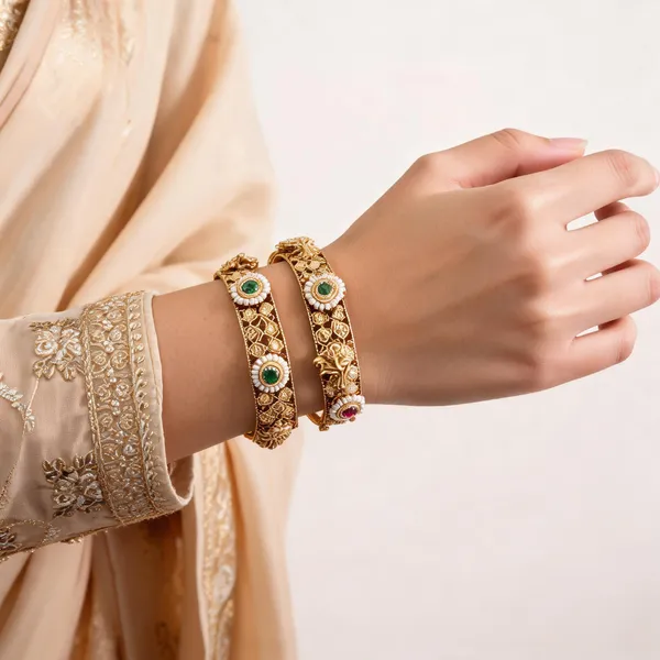 Gold_Brass_Green_Pink_Stone_Floral_Kangan_Bangle_For_Women