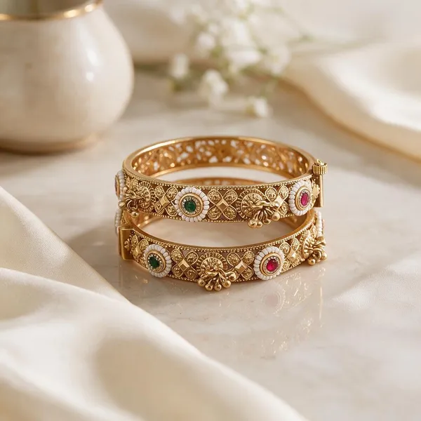 Gold_Brass_Green_Pink_Stone_Floral_Kangan_Bangle_For_Women