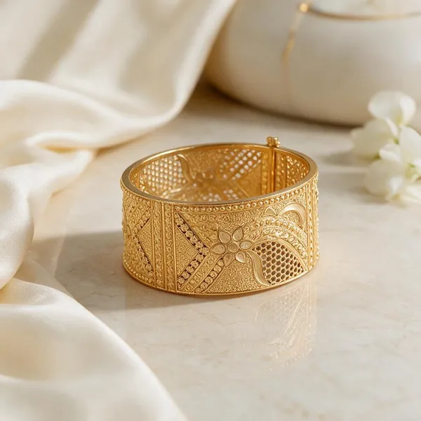 Blue_Velvet_Gold_Tone_Floral_Cuff_Kangan_Bangle_For_Women
