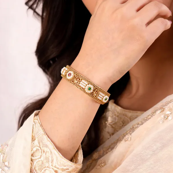 Gold_Brass_Kundan_Pink_Green_Stone_Kangan_Bangle_For_Women