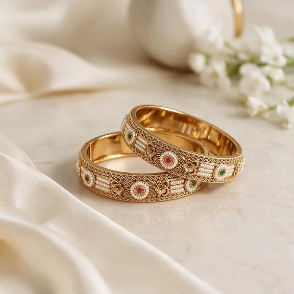 Gold_Brass_Kundan_Pink_Green_Stone_Kangan_Bangle_For_Women