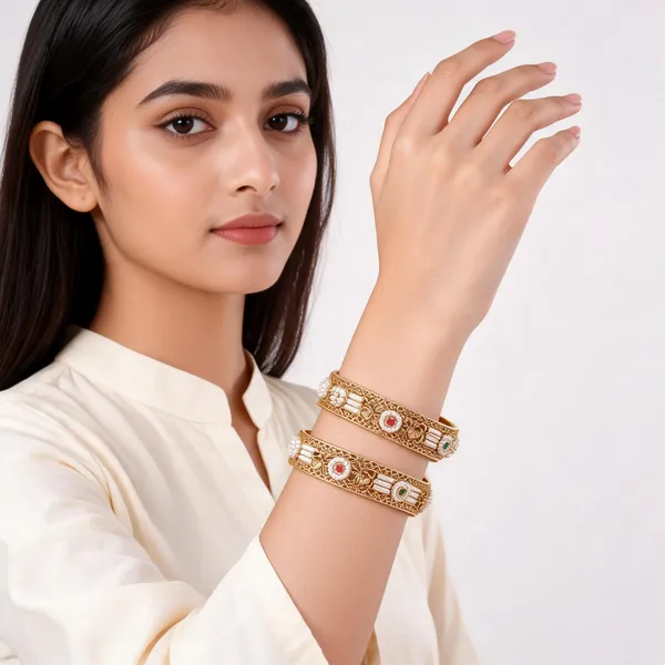 Gold_Brass_Kundan_Pink_Green_Stone_Kangan_Bangle_For_Women