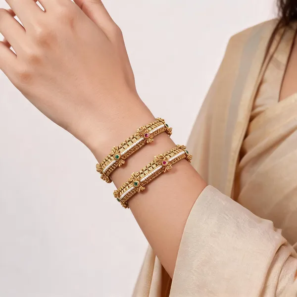 Gold_Brass_Pearl_Green_Pink_Stone_Embellished_Kangan_Bangle_Set_For_Women