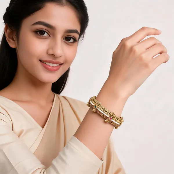 Gold_Brass_Pearl_Green_Pink_Stone_Embellished_Kangan_Bangle_Set_For_Women