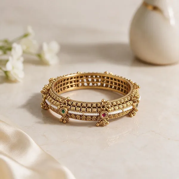 Gold_Brass_Pearl_Green_Pink_Stone_Embellished_Kangan_Bangle_Set_For_Women