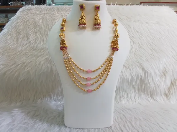 Gold_Brass_Pink_Stone_Layered_Traditional_Necklace_Set_For_Women