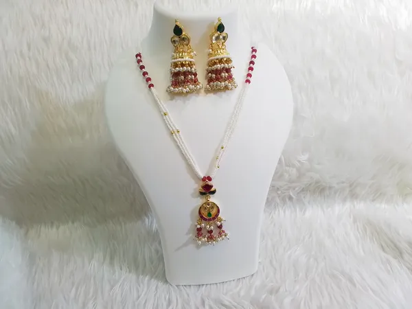 Gold_Brass_Long_Beaded_Traditional_Necklace_Earrings_Set_For_Women