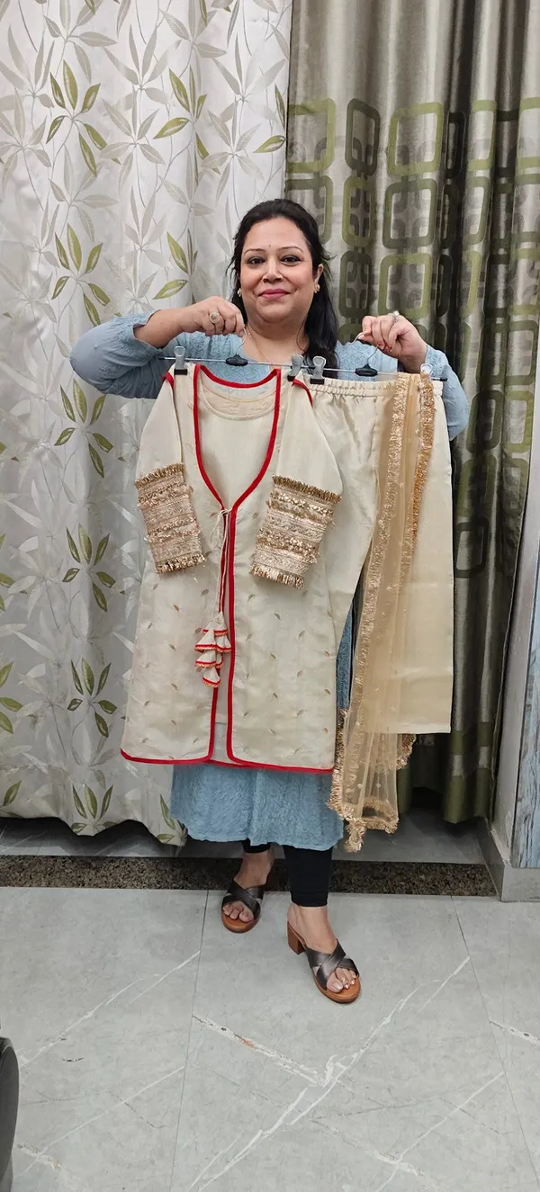 Gold_Tissue_Silk_Embroidered_Kurta_Jacket_Set_For_Kids
