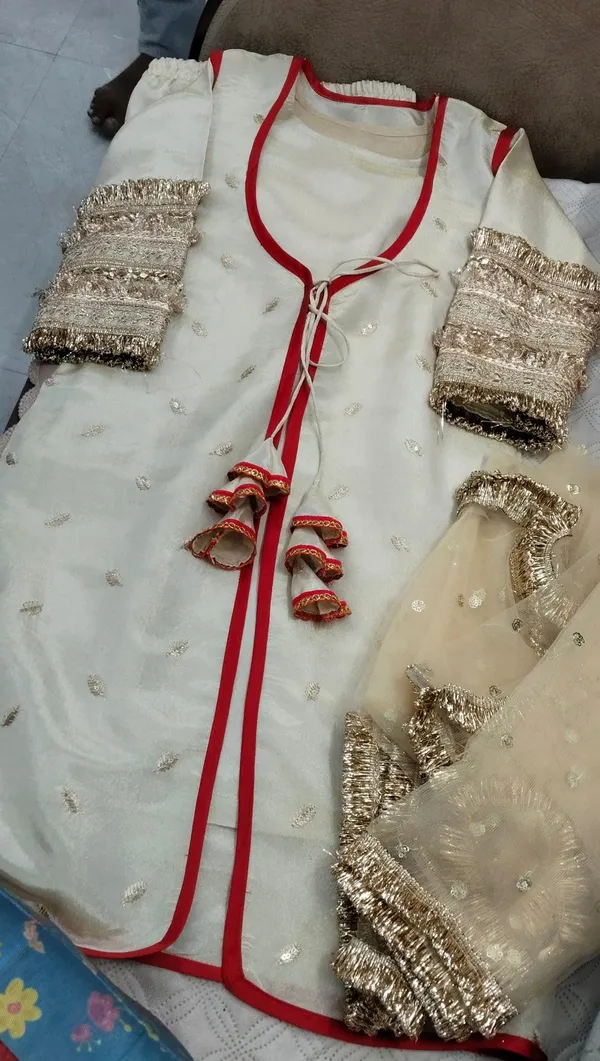 Gold_Tissue_Silk_Embroidered_Kurta_Jacket_Set_For_Kids