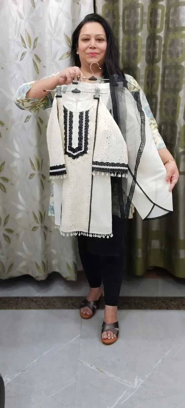 Off_White_Black_Organic_Cotton_Chikankari_Tulip_Set_For_Kids