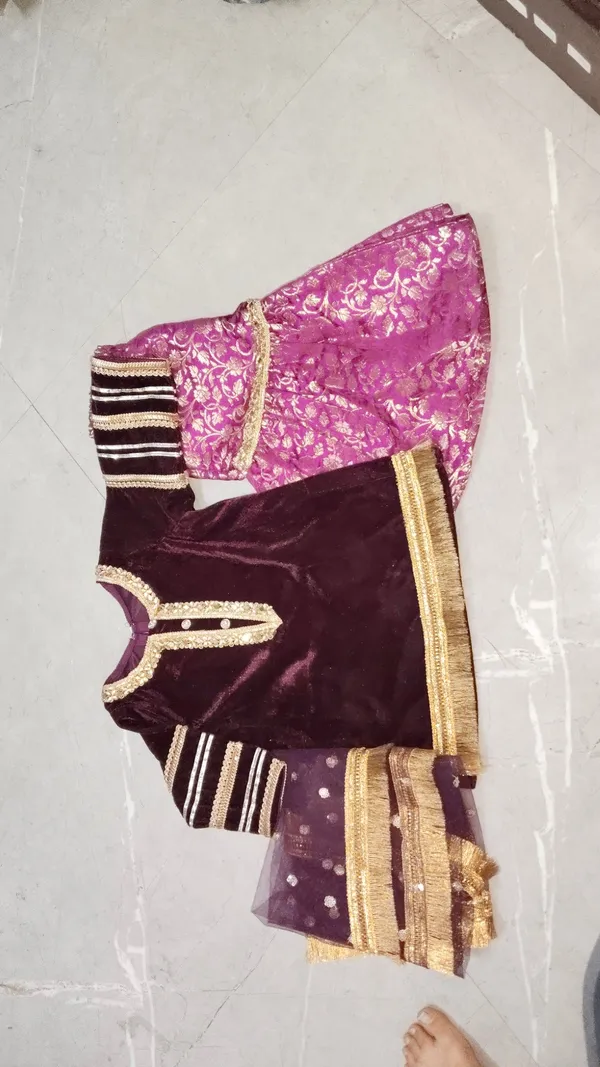 Wine_Purple_Velvet_Gharara_Set_For_Kids