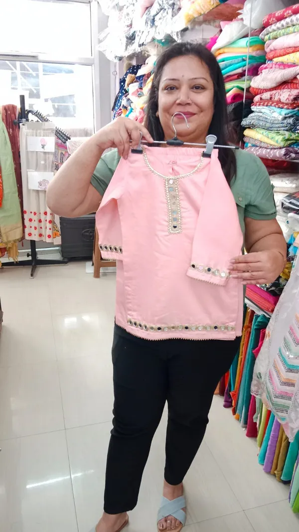 Peach_Silk_Mirror_Work_Dress_For_Kids