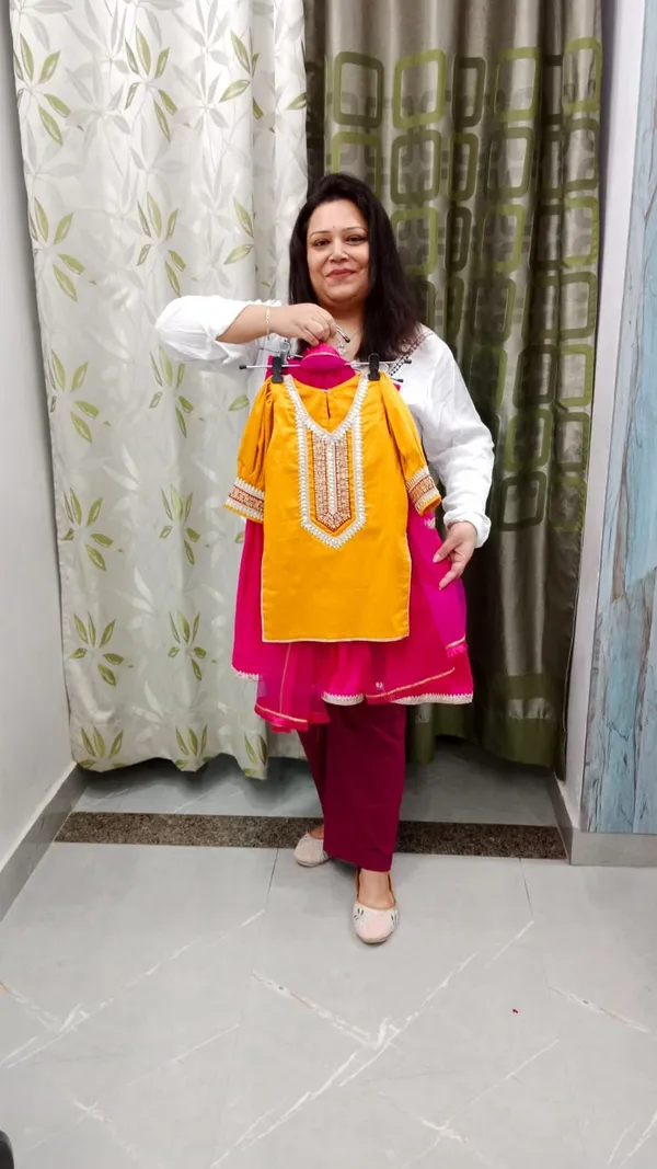 Yellow_Rani_Glace_Cotton_Handwork_Gharara_Set_For_Kids