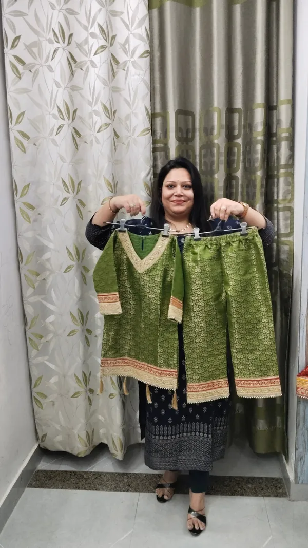 Banarasi_Knee_Length_Cord_Set_Mehendi_Green