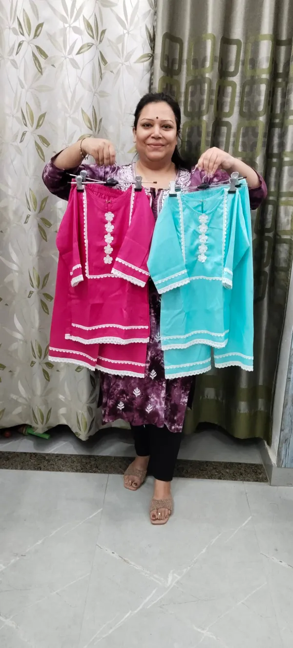 Pink_Blue_Rayon_Chikan_Floral_Co-Ord_Set_For_Kids