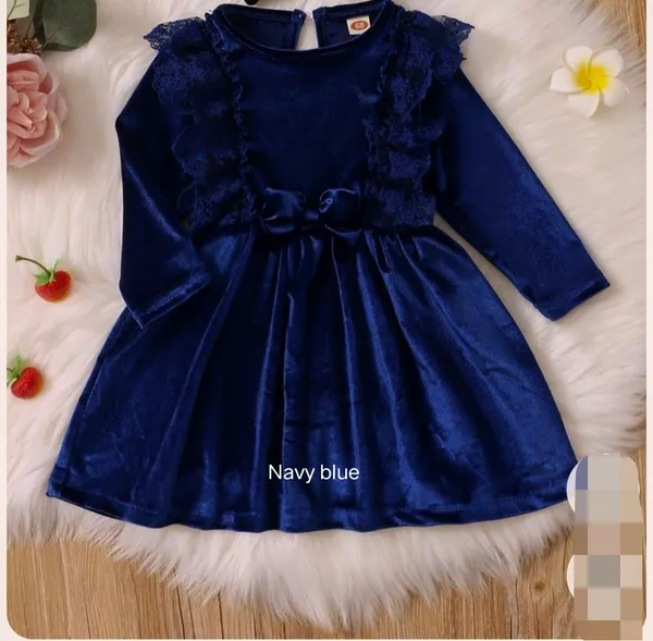 Bottle_Green_Velvet_Crochet_Lace_Frock_Suit_For_Kids