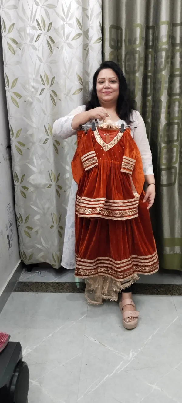 Wine_Silk_Velvet_Embellished_Frock_Suit_For_Kids