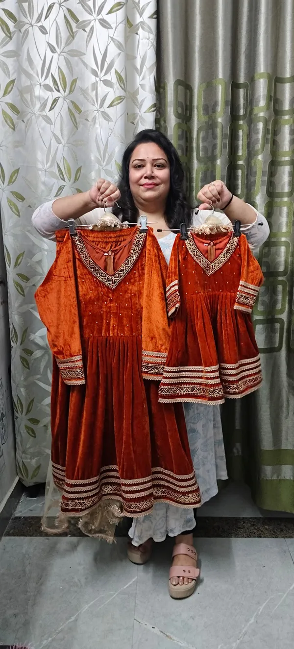 Wine_Silk_Velvet_Embellished_Frock_Suit_For_Kids
