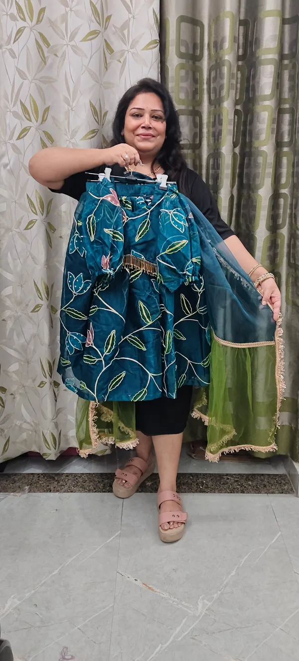 Premium_Organza_Hand_Painted_Gota_Work_Lehnga_Set_Firozi