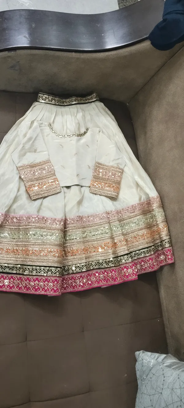 Gold_Silk_Embroidered_Sequin_Work_Lehenga_Set_For_Kids