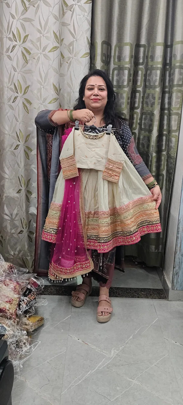 Gold_Silk_Embroidered_Sequin_Work_Lehenga_Set_For_Kids