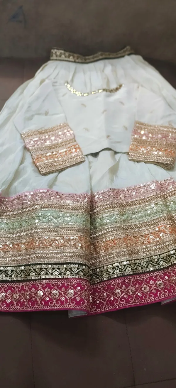 Gold_Silk_Embroidered_Sequin_Work_Lehenga_Set_For_Kids