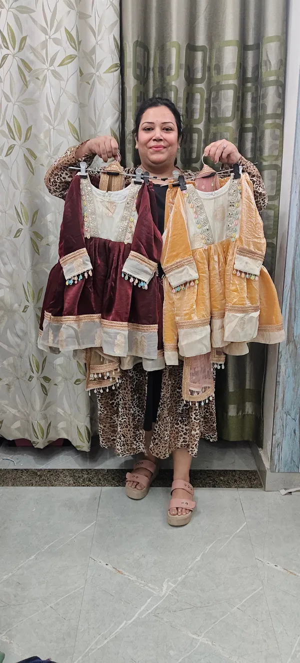 Rust_Yellow_Silk_Handwork_Gharara_Set_For_Kids