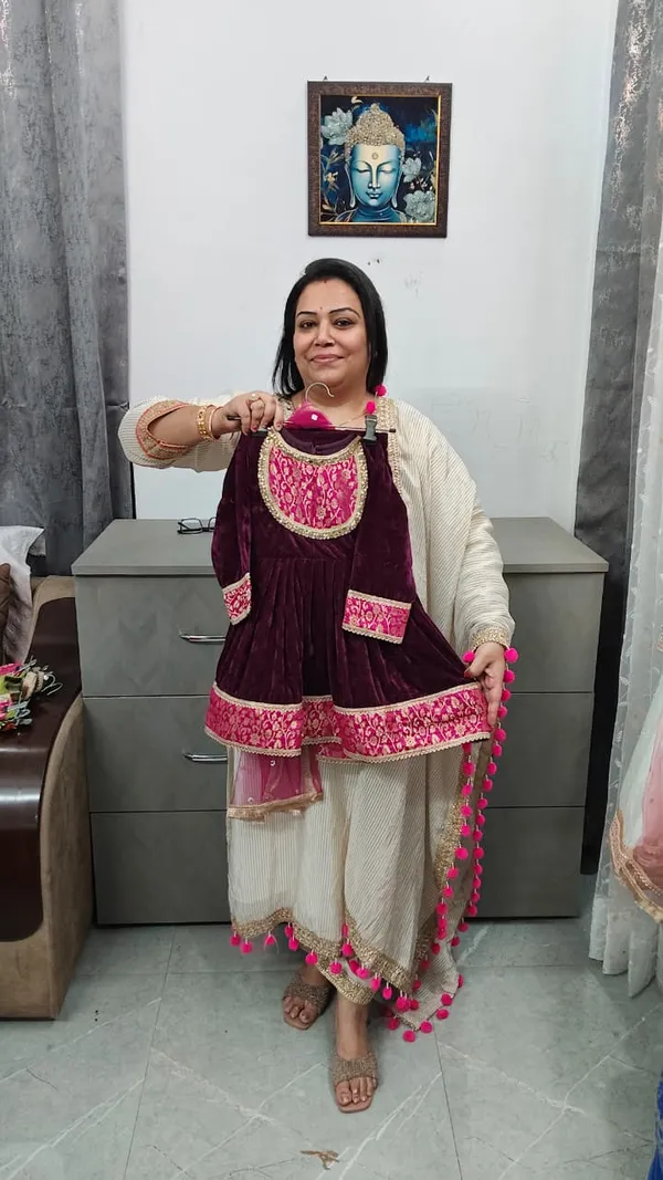 Purple_Velvet_Banarasi_Frock_Suit_For_Kids